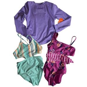 NWT/NWOT girls one piece swim suits and rash guard 5